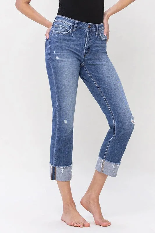 FLYING MONKEY HIGH RISE CUFFED CROP STRAIGHT JEANS