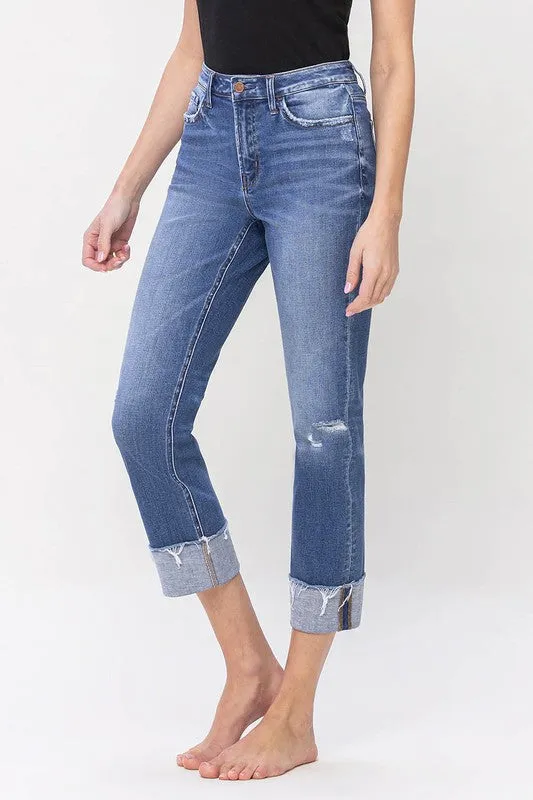 FLYING MONKEY HIGH RISE CUFFED CROP STRAIGHT JEANS