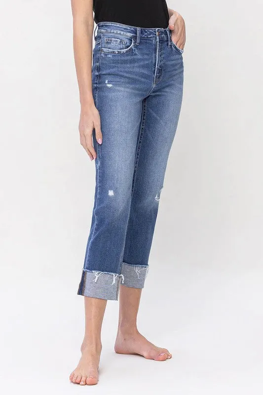 FLYING MONKEY HIGH RISE CUFFED CROP STRAIGHT JEANS