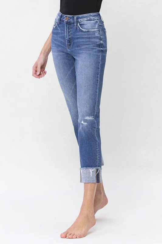 FLYING MONKEY HIGH RISE CUFFED CROP STRAIGHT JEANS