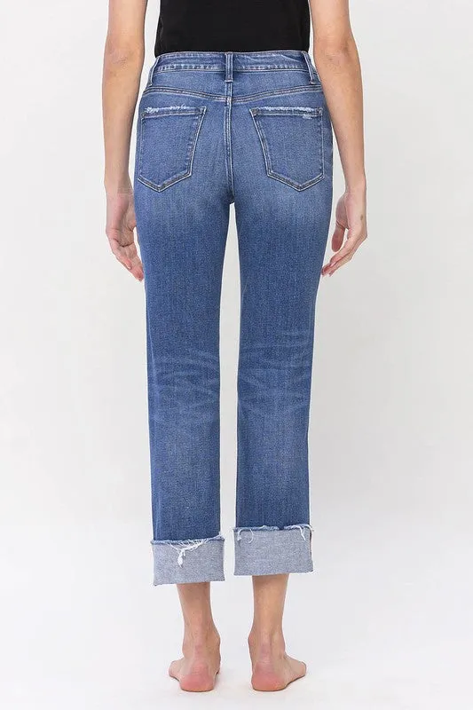 FLYING MONKEY HIGH RISE CUFFED CROP STRAIGHT JEANS