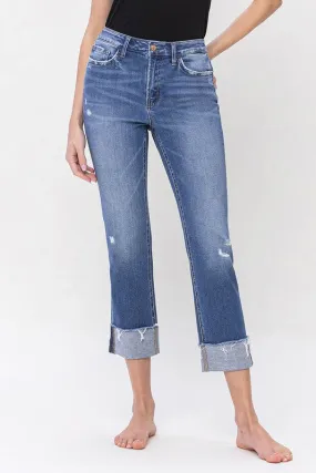 FLYING MONKEY HIGH RISE CUFFED CROP STRAIGHT JEANS