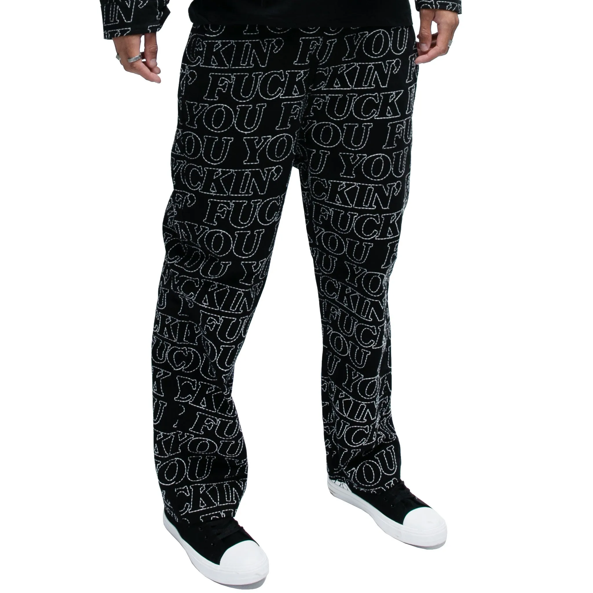 Fuckin Fuck Quilted Wide Leg Pants (Black)