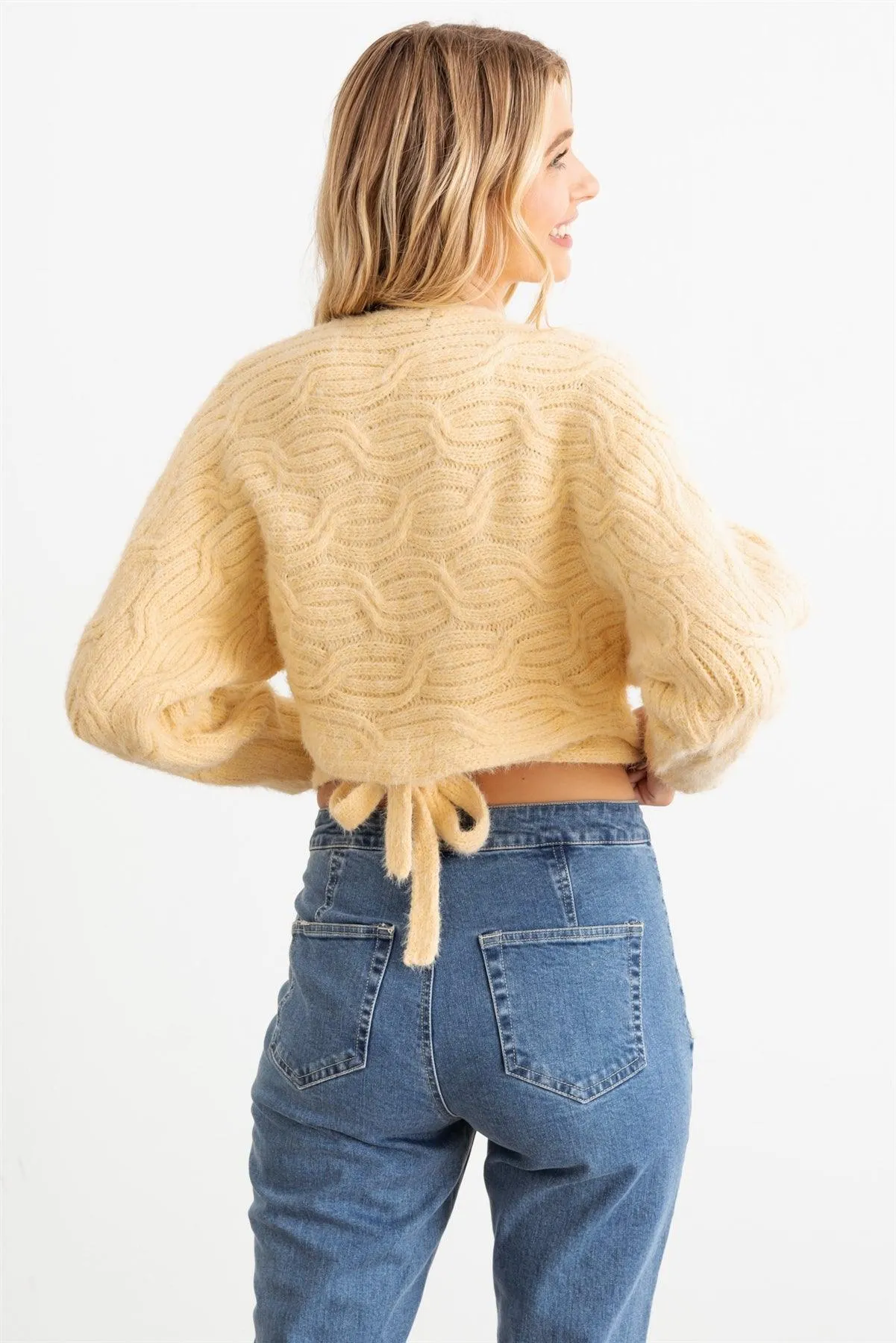 Fuzzy Knit Wrap Long Sleeve Sweater Cardigan