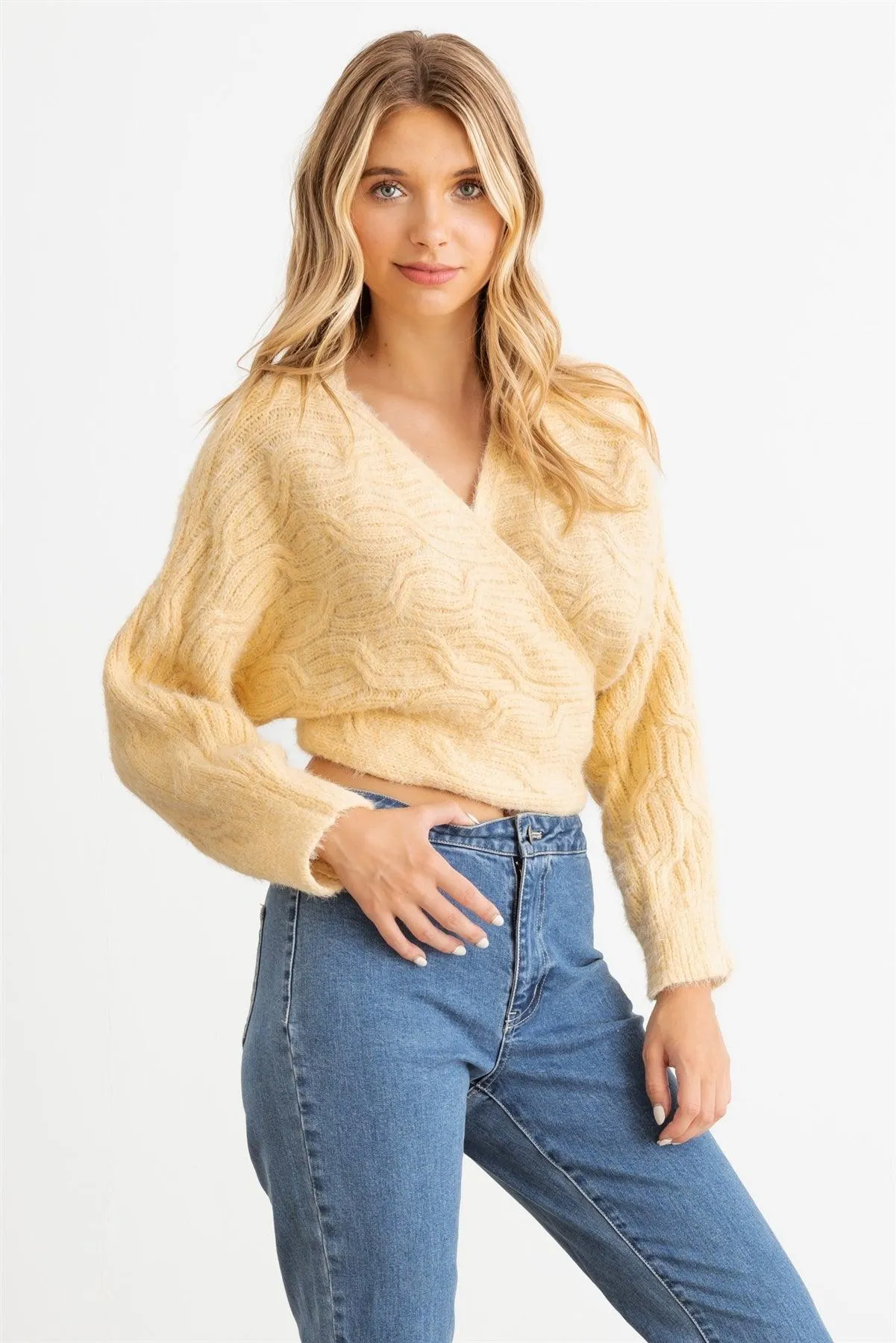 Fuzzy Knit Wrap Long Sleeve Sweater Cardigan