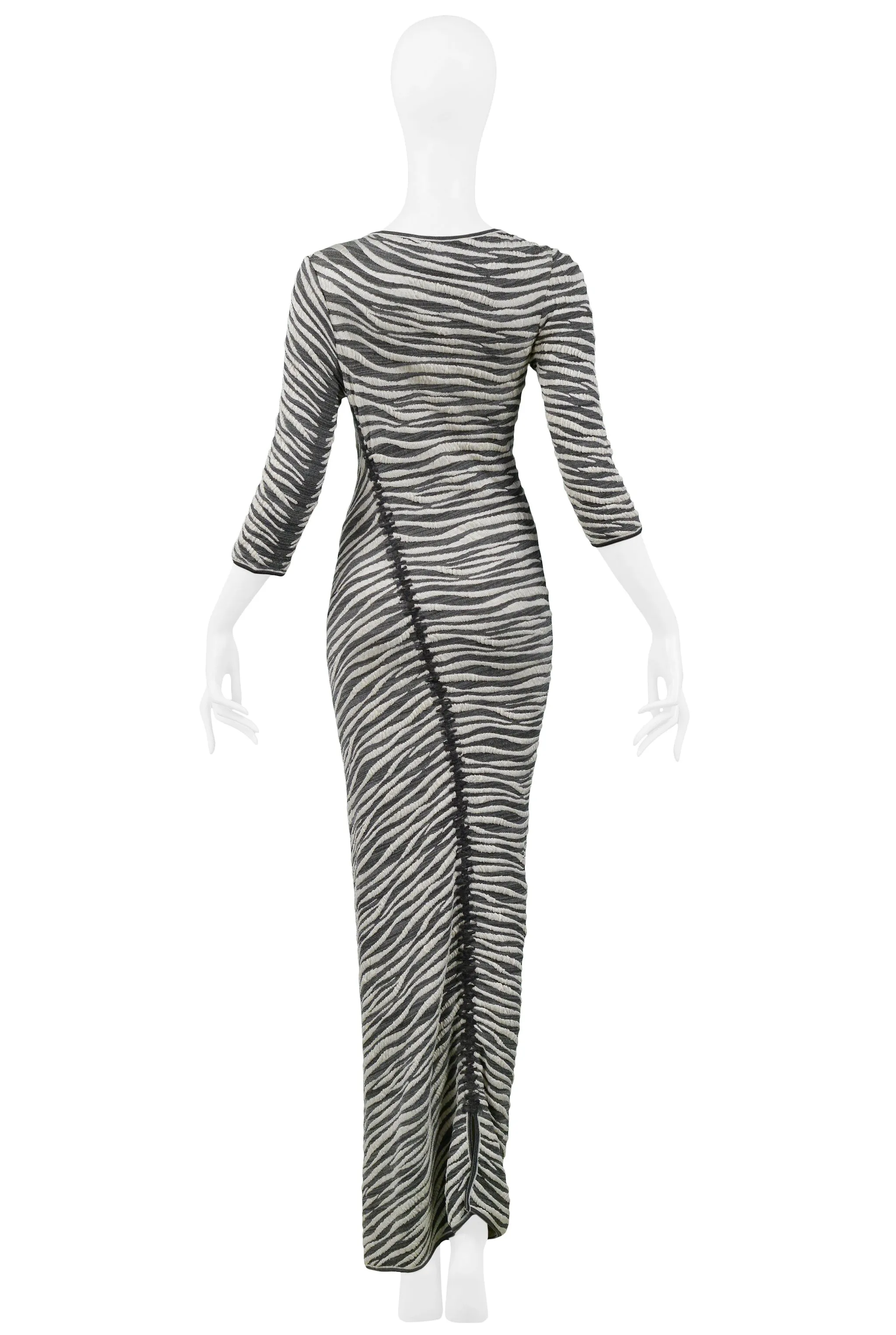 GIANFRANCO FERRE GREY & WHITE ZEBRA STRIPE MAXI DRESS 1999