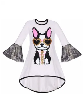 Girls Flared Long Sleeve Hi-Lo Sequin Appliqued Tunic