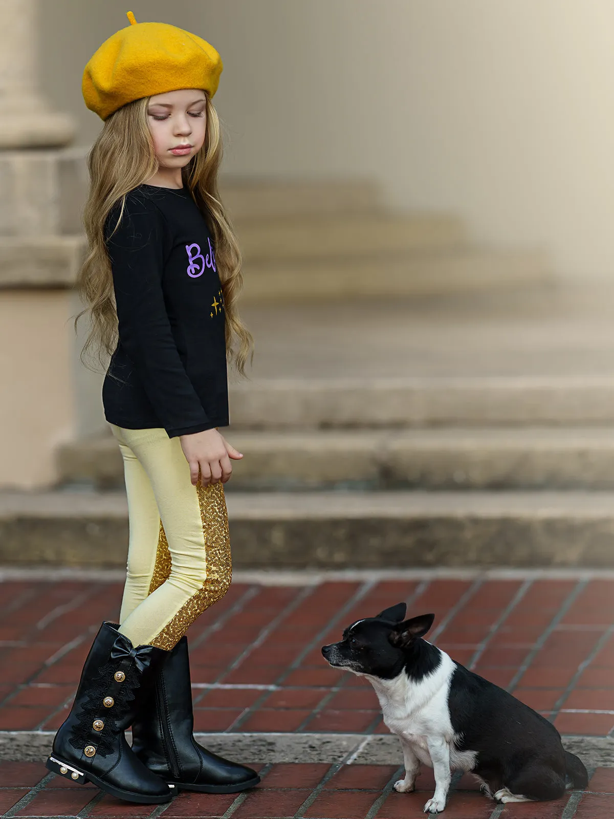 Girls "Believe" Bunny Long Sleeve Tunic And Sequin Legging Set