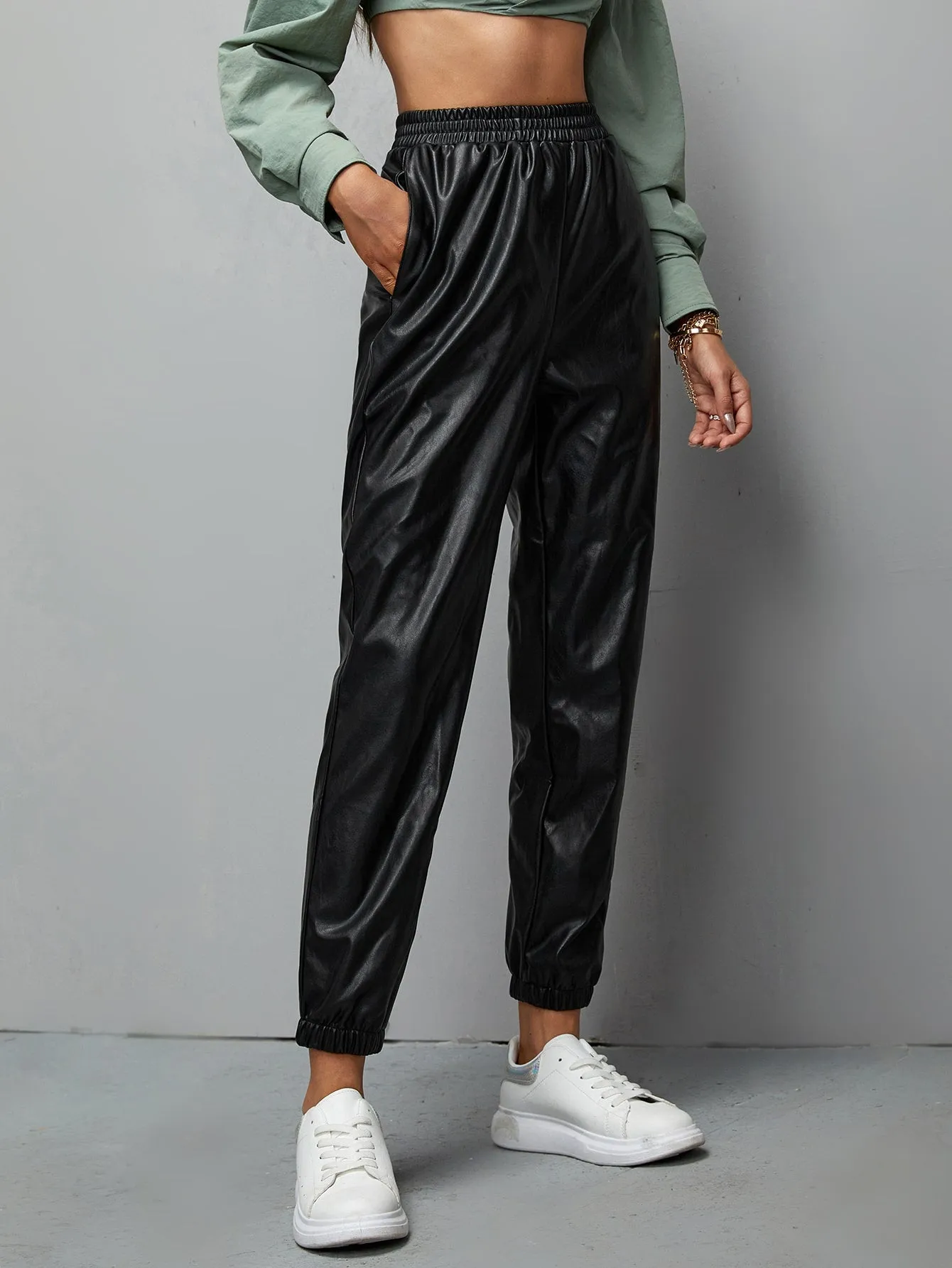 Glamorous Plain Pocket Natural Cropped Women Pants