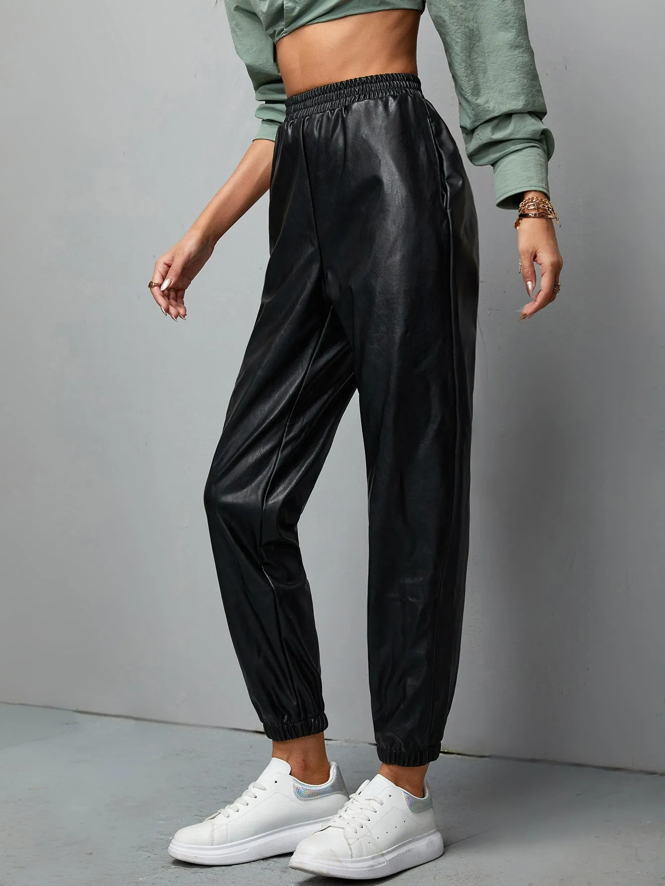 Glamorous Plain Pocket Natural Cropped Women Pants