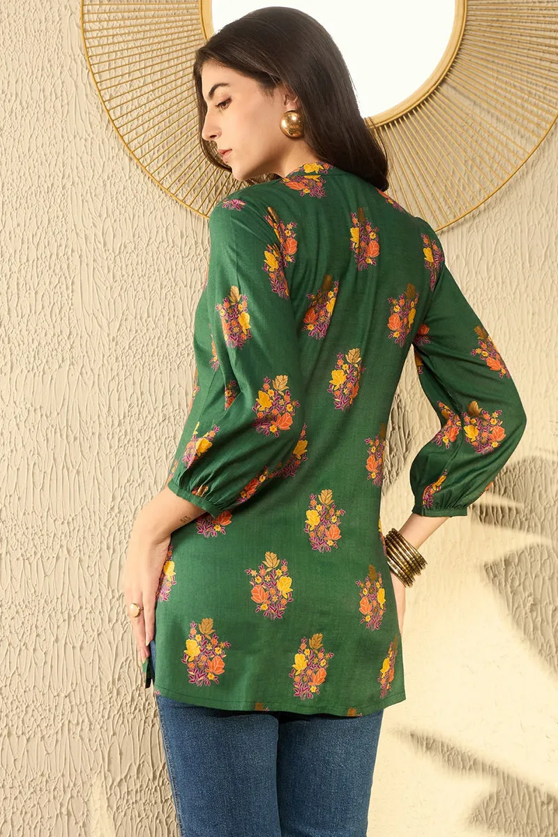 Green Cotton Blend Floral Printed Regular Tunic VT1272GRN