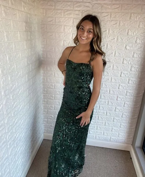 Green Sequin Mermaid Evening Dresses Long Prom Dress     fg4210