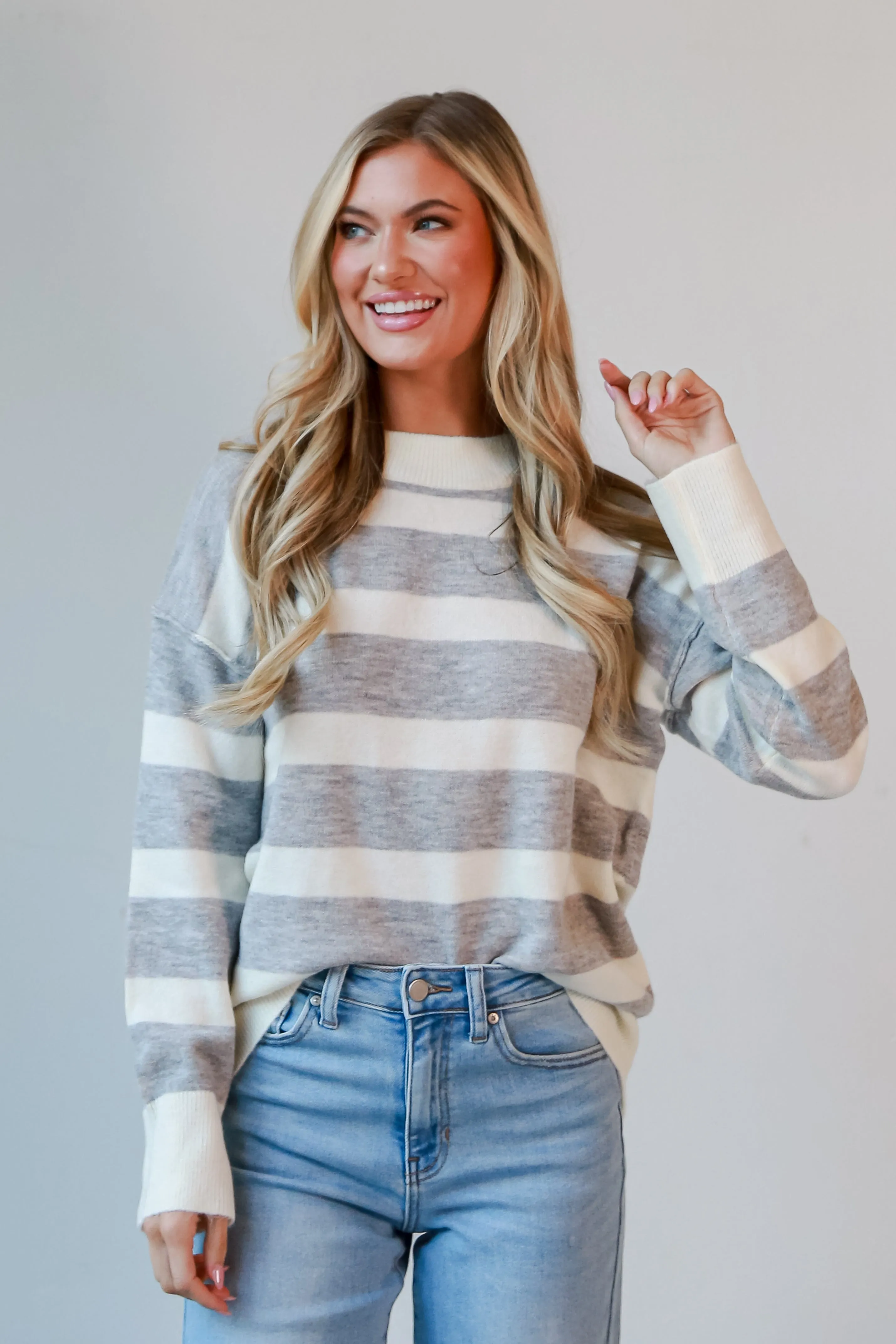 Hannah Heather Grey Striped Sweater - DOORBUSTER