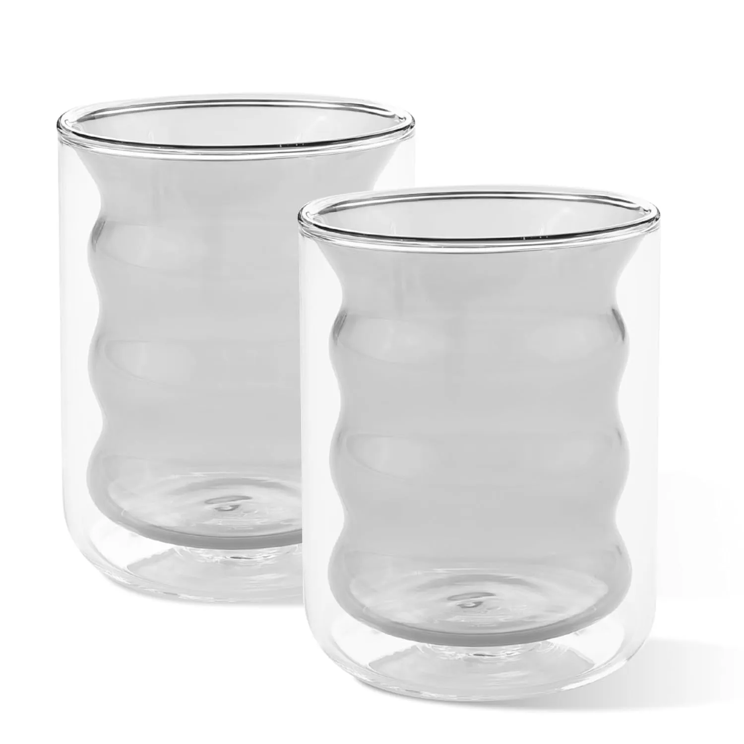 Heart Home 2 Pcs Waved Shape Glasses | Double Walled Borosilicate Glass | High Thermal Resistance | Microwave & Dishwasher Safe | 200 ML | Pack of 1 | Gray