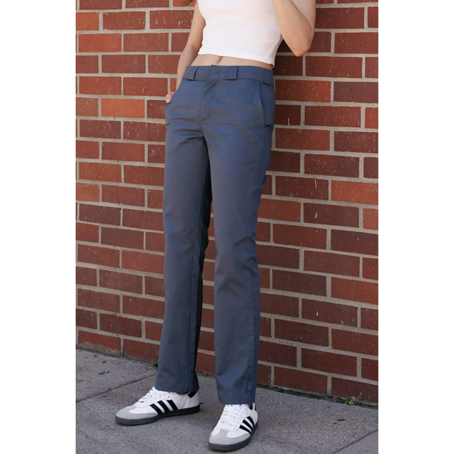 High Rise Straight Leg Work Pants - Grey