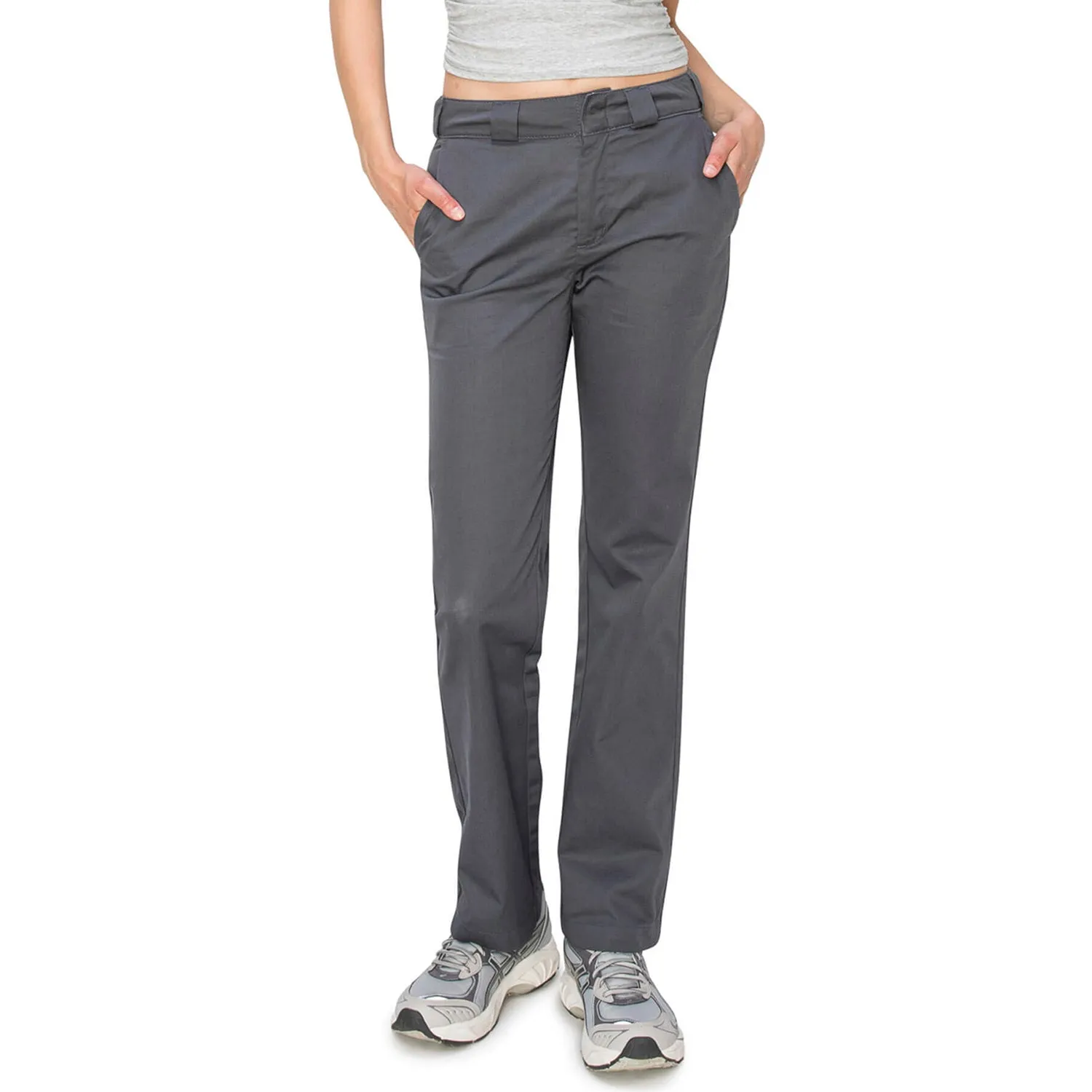 High Rise Straight Leg Work Pants - Grey