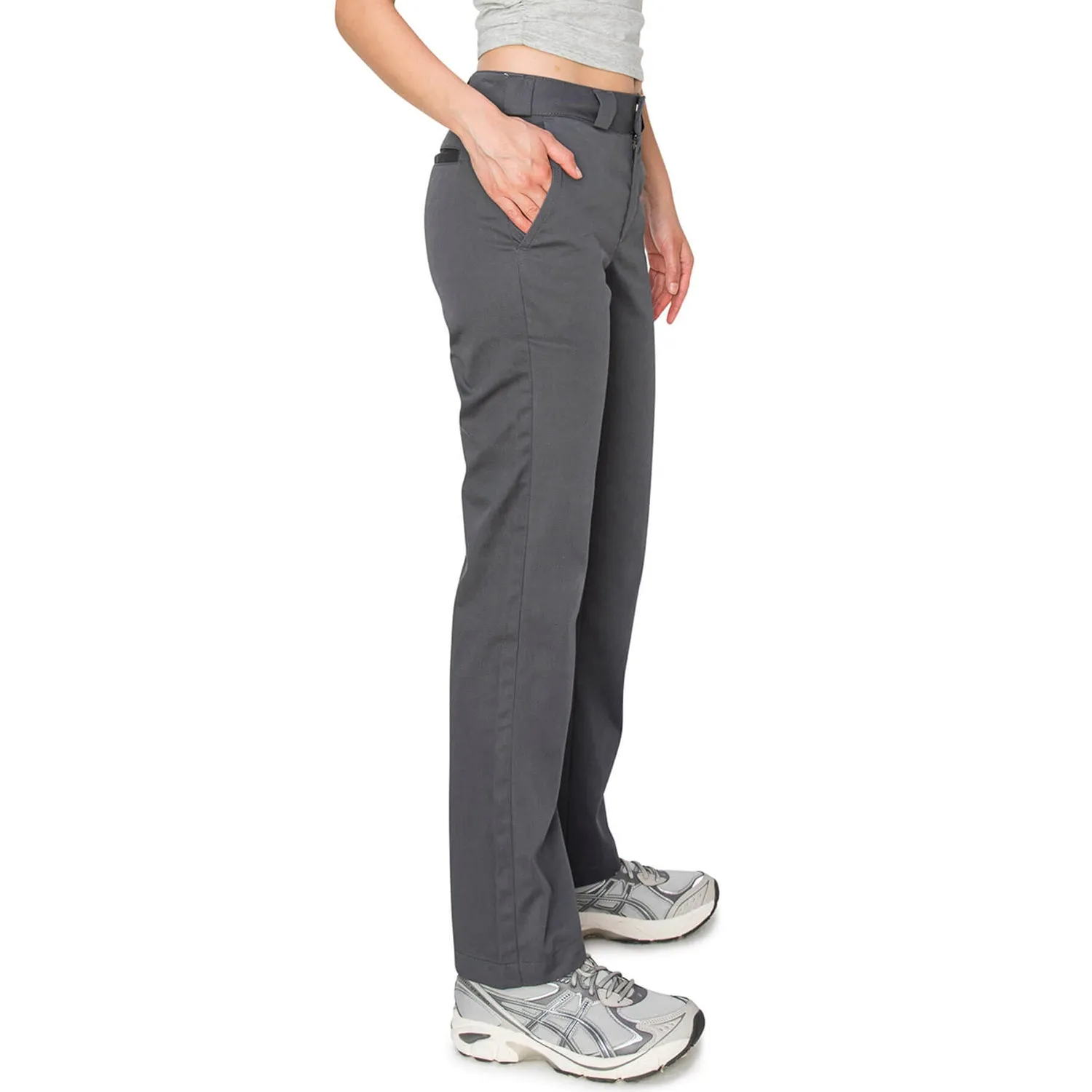 High Rise Straight Leg Work Pants - Grey