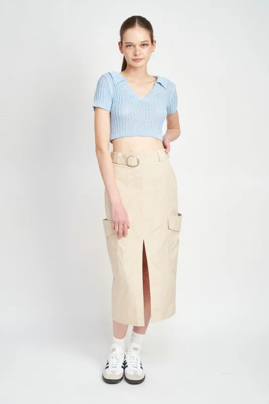 HIGH WAIST CARGO MIDI SKIRT