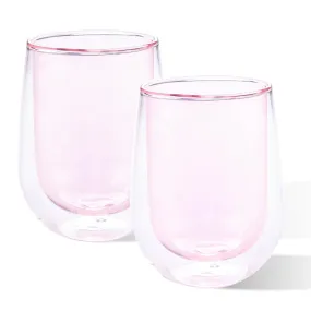 Homestic 2 Pcs Double Walled Borosilicate Glass | High Thermal Resistance | Microwave & Dishwasher Safe | 190 ML | Pack of 1 | Pink