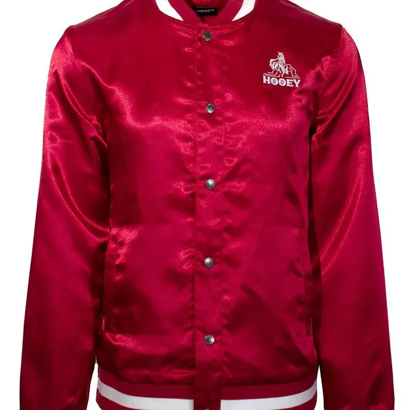 Hooey Men's Branded Satin Bomber Jacket in Red & White