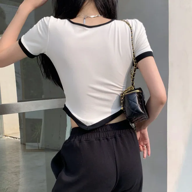 Irregular Short Sleeve T-Shirt High Waist Tie Pants Suit