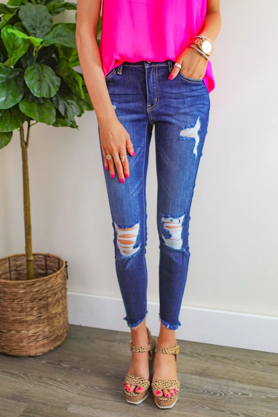 Jane Dark Distressed Skinny Jeans