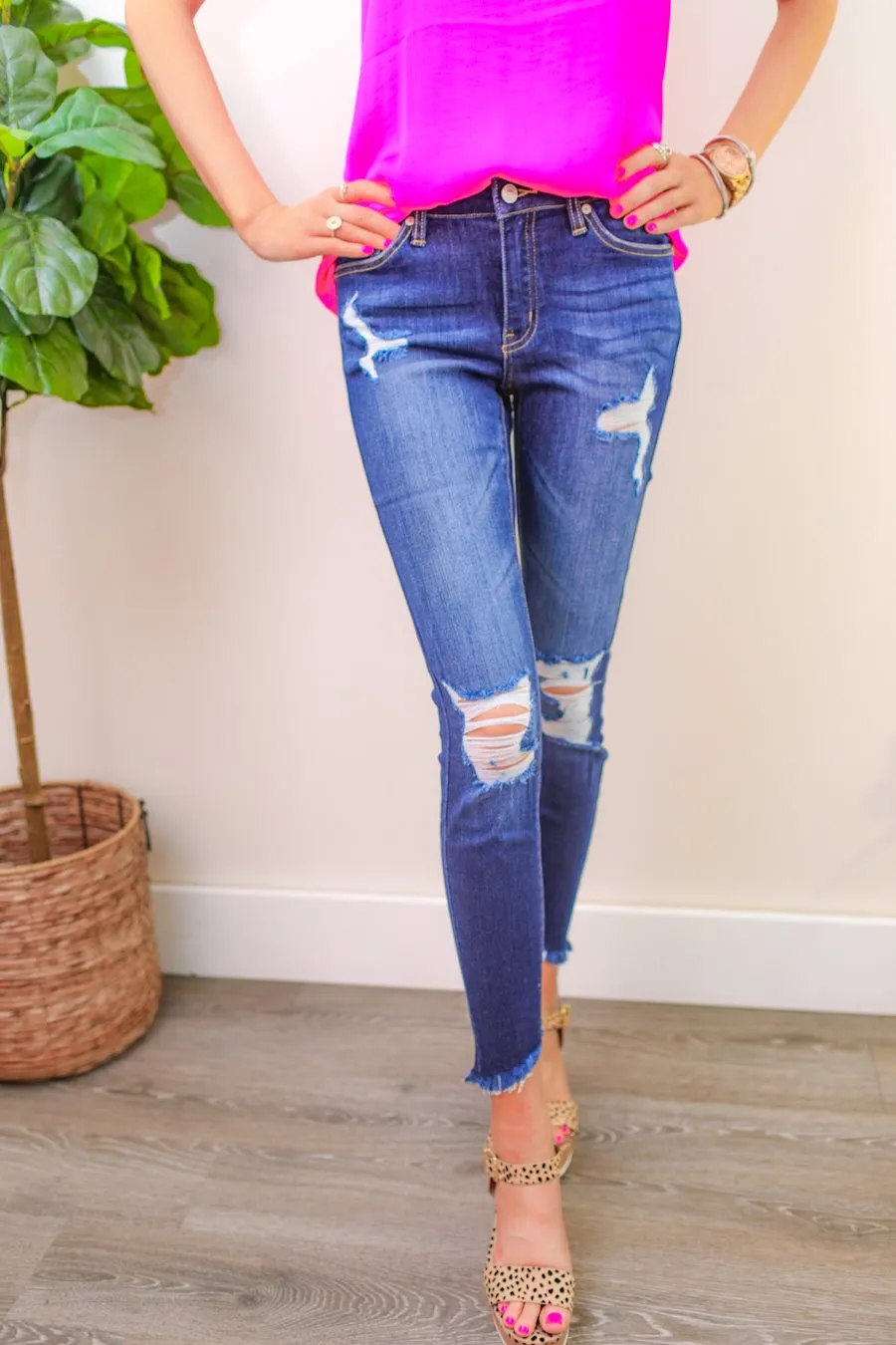 Jane Dark Distressed Skinny Jeans