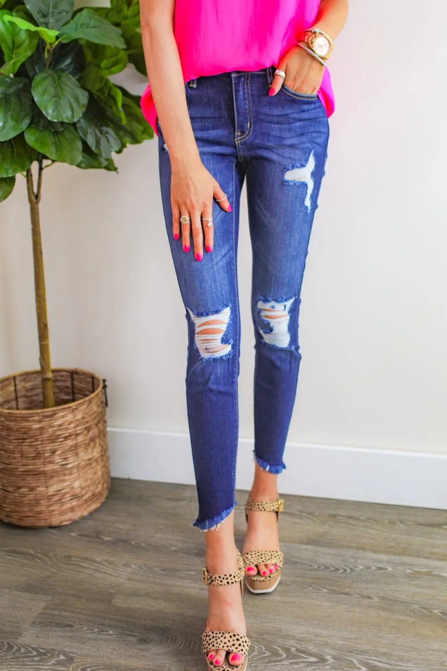 Jane Dark Distressed Skinny Jeans