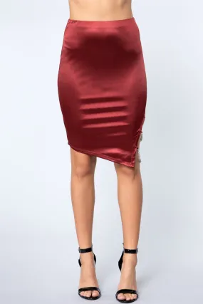 Jewel Strap Satin Midi Skirt