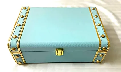 Kamule MDF & Leatherite Trunk Box (10x10x3 inches) Classic Decorative Gift Trunk Box India Tradition Sky Blue