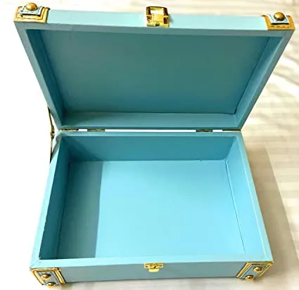 Kamule MDF & Leatherite Trunk Box (10x10x3 inches) Classic Decorative Gift Trunk Box India Tradition Sky Blue