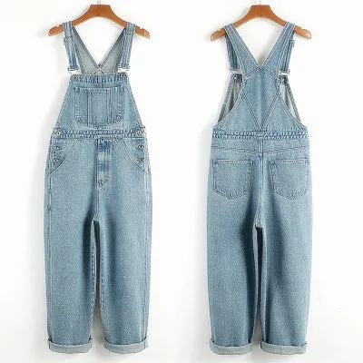 Kazuki Kuraishi-Men's denim backpack pants straight trendy work pants one-piece wide leg pants