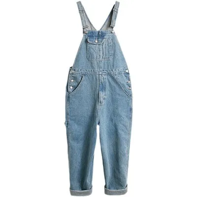 Kazuki Kuraishi-Men's denim backpack pants straight trendy work pants one-piece wide leg pants