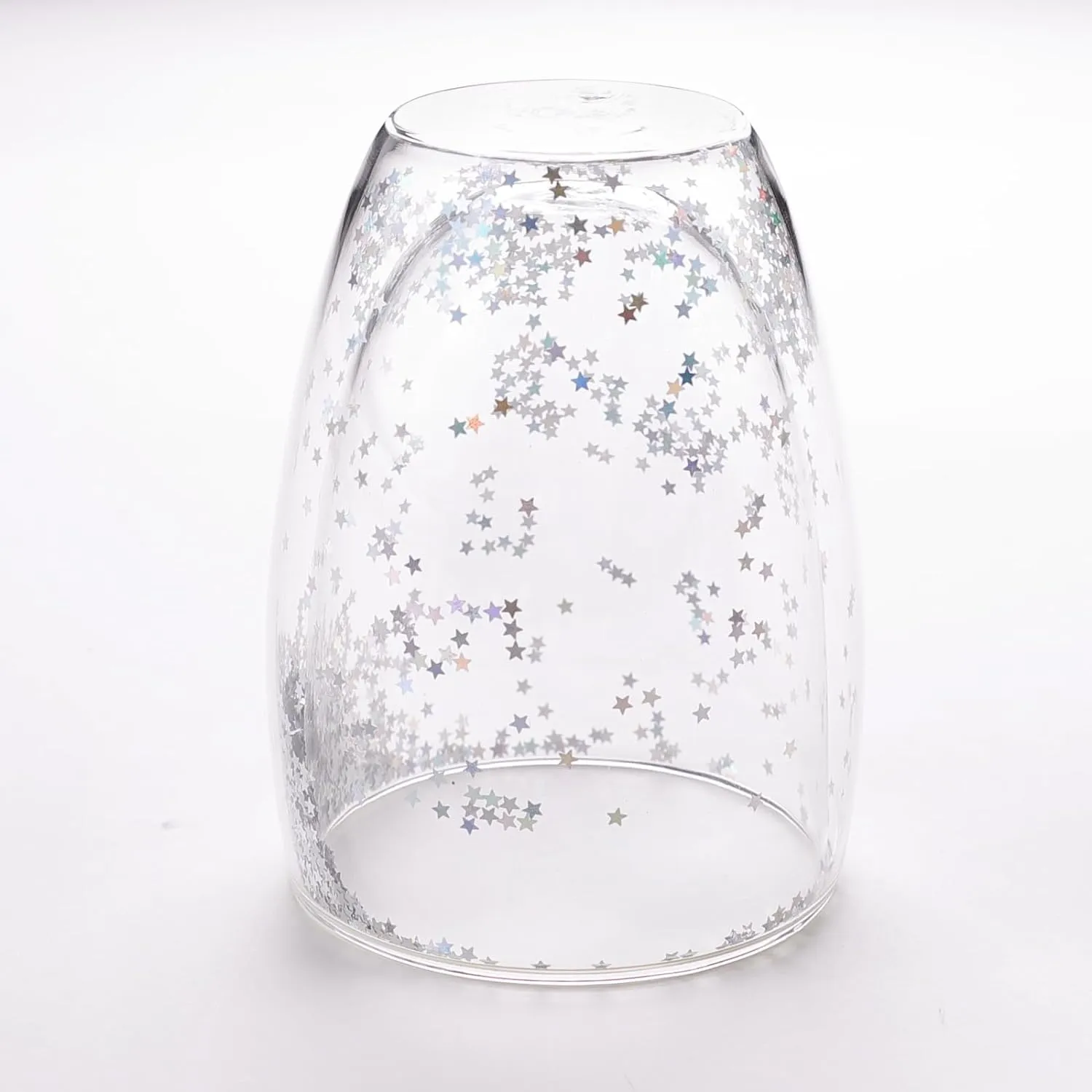 Kuber Industries 10 Pcs Star Sequin Glasses | Double Walled Borosilicate Glass | High Thermal Resistance | Microwave & Dishwasher Safe | 350 ML | Pack of 5 | Transparent