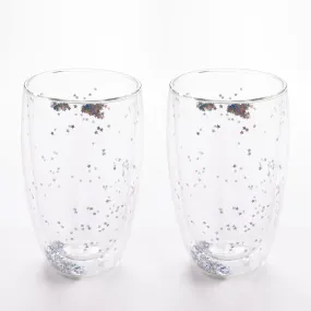 Kuber Industries 4 Pcs Star Sequin Glasses | Double Walled Borosilicate Glass | High Thermal Resistance | Microwave & Dishwasher Safe | 450 ML | Pack of 2 | Transparent