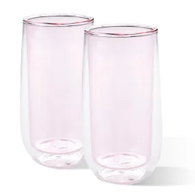 Kuber Industries 6 Pcs Double Walled Borosilicate Glass | High Thermal Resistance | Microwave & Dishwasher Safe | 240 ML | Pack of 3 | Pink