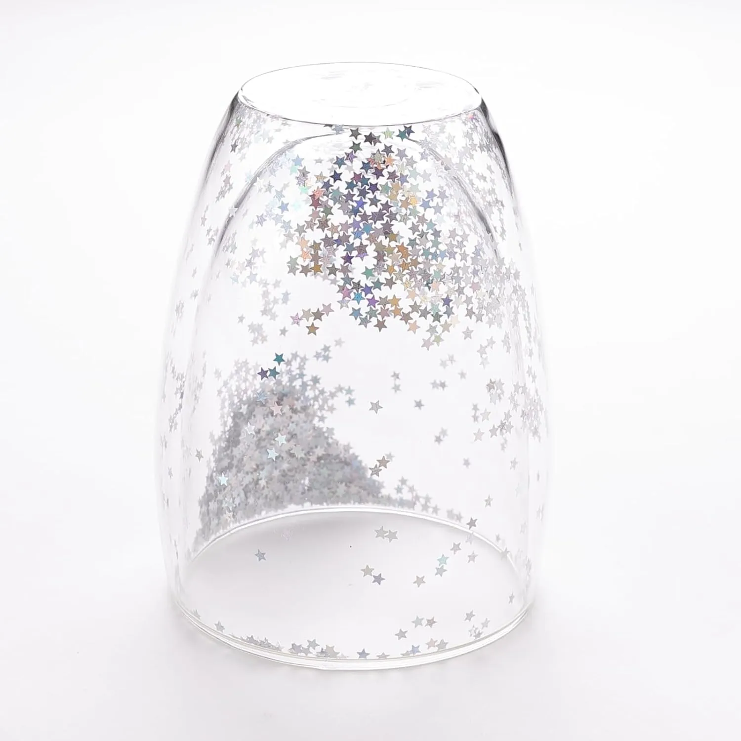 Kuber Industries 8 Pcs Star Sequin Glasses | Double Walled Borosilicate Glass | High Thermal Resistance | Microwave & Dishwasher Safe | 350 ML | Pack of 4 | Transparent