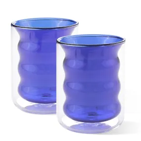 Kuber Industries 8 Pcs Waved Shape Glasses | Double Walled Borosilicate Glass | High Thermal Resistance | Microwave & Dishwasher Safe | 200 ML | Pack of 4 | Blue