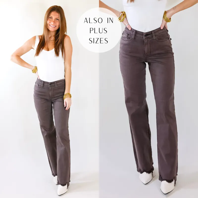 Last Chance Size 0, 15, 20W, 22W & 24W | Judy Blue | New Attention 90's Destroy Hem Straight Leg Jeans in Dark Brown