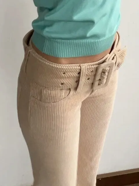 Latte Belted Corduroy Pants (S)