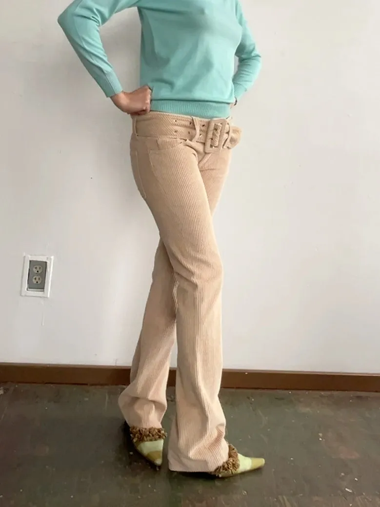 Latte Belted Corduroy Pants (S)