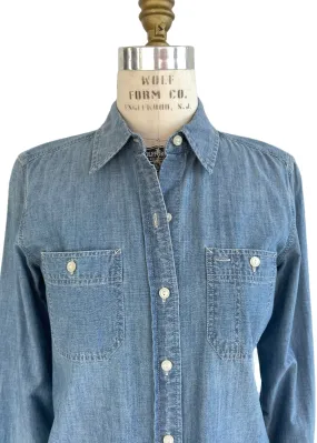 LAUREN RALPH LAUREN Women's blue chambray button up shirt w/ 2 chest pockets, XS