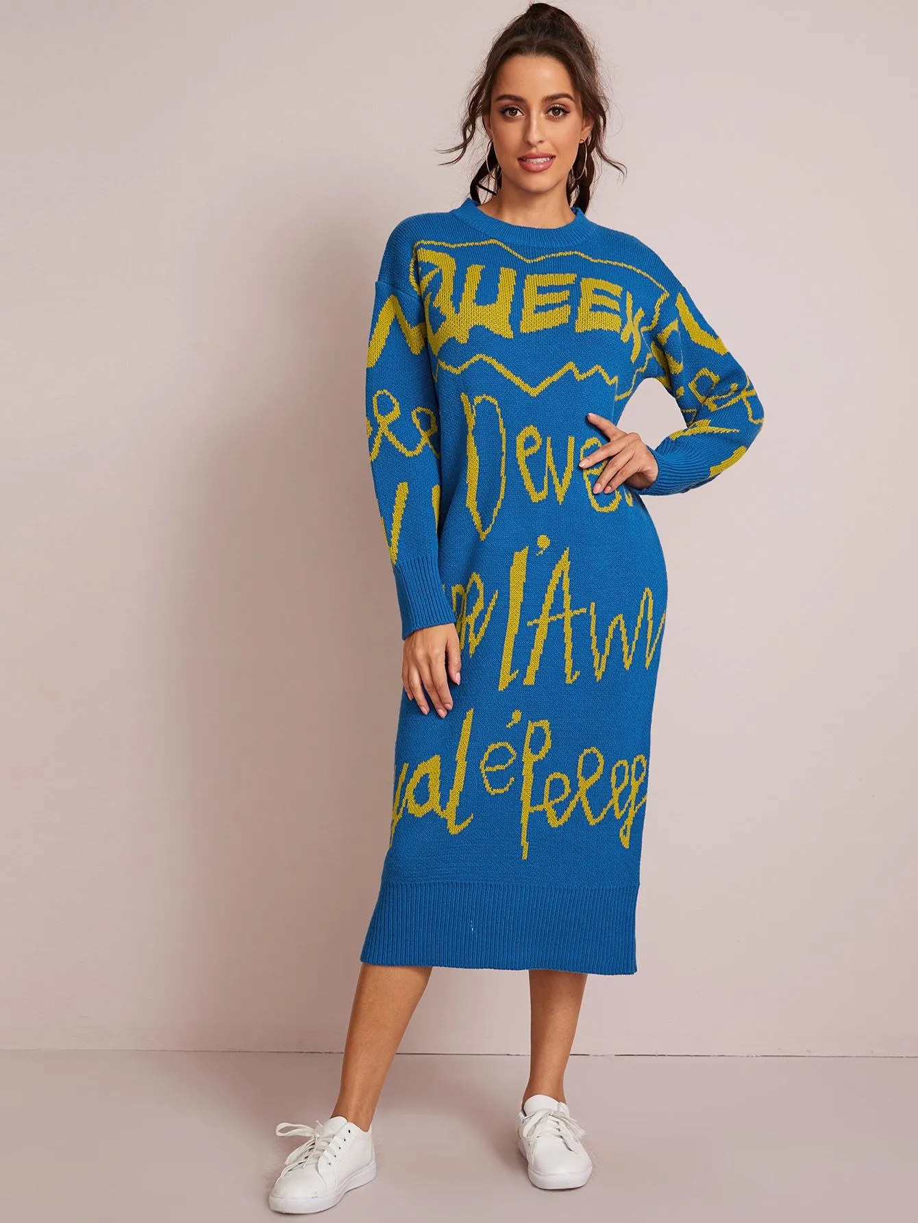 Letter Graphic Long-line Jumper Dress