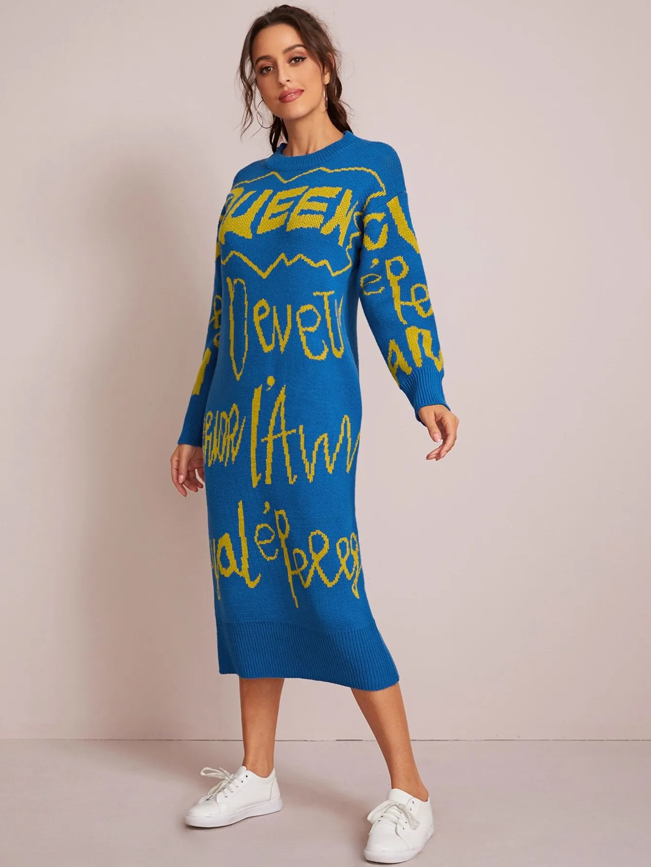 Letter Graphic Long-line Jumper Dress