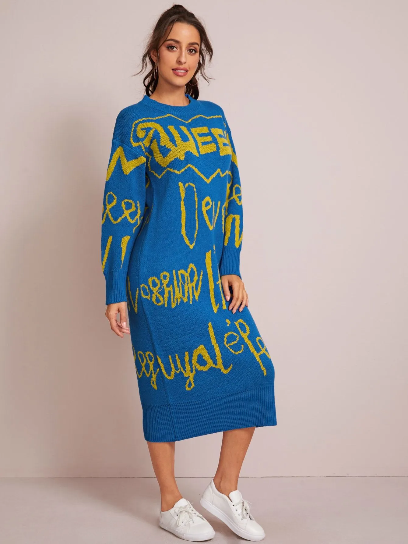 Letter Graphic Long-line Jumper Dress