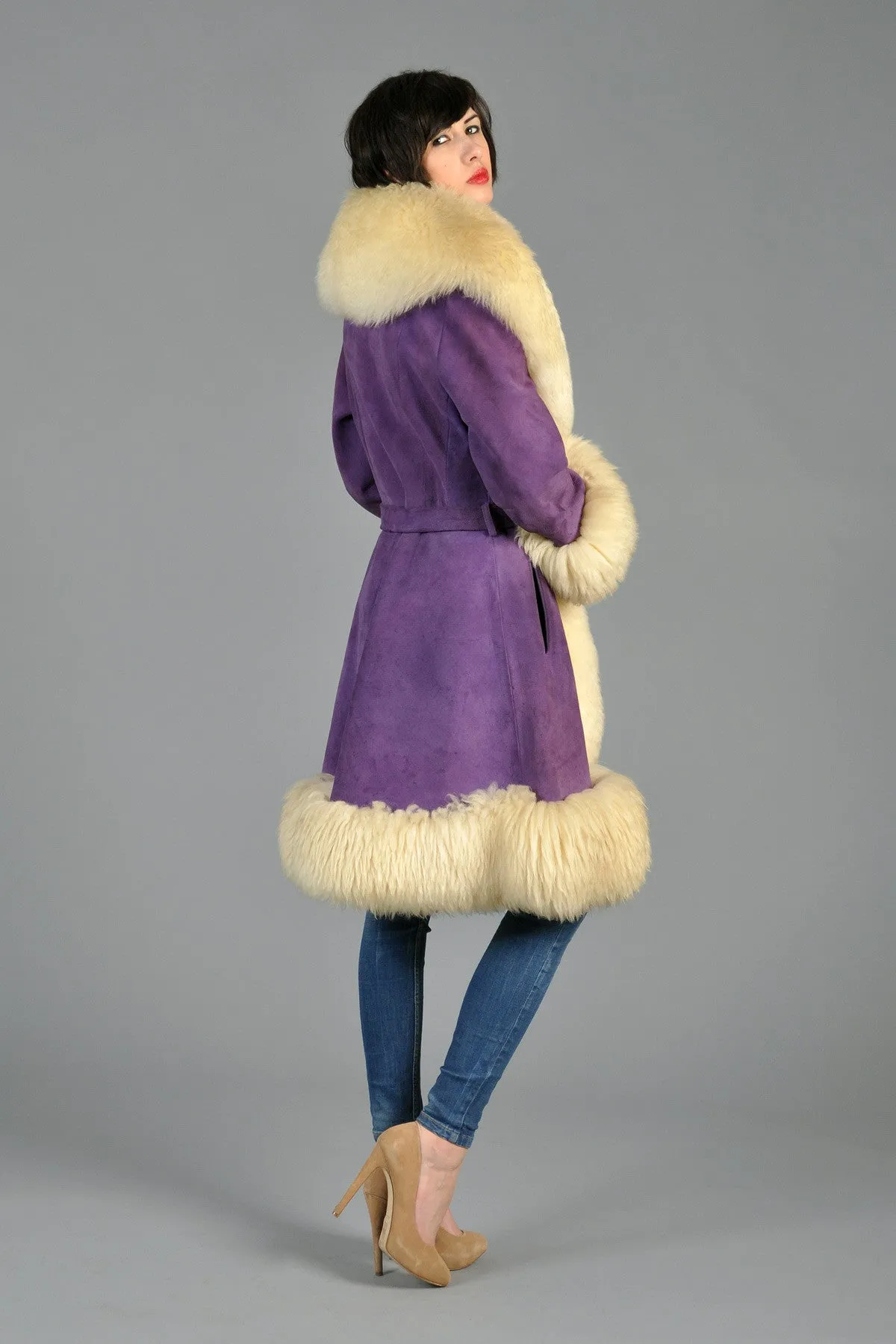 Lilli Ann Purple Suede   Shearling Princess Coat