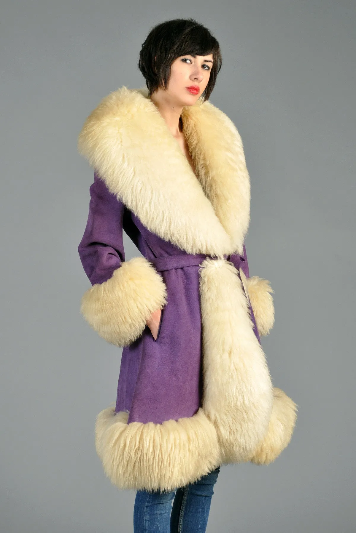 Lilli Ann Purple Suede   Shearling Princess Coat