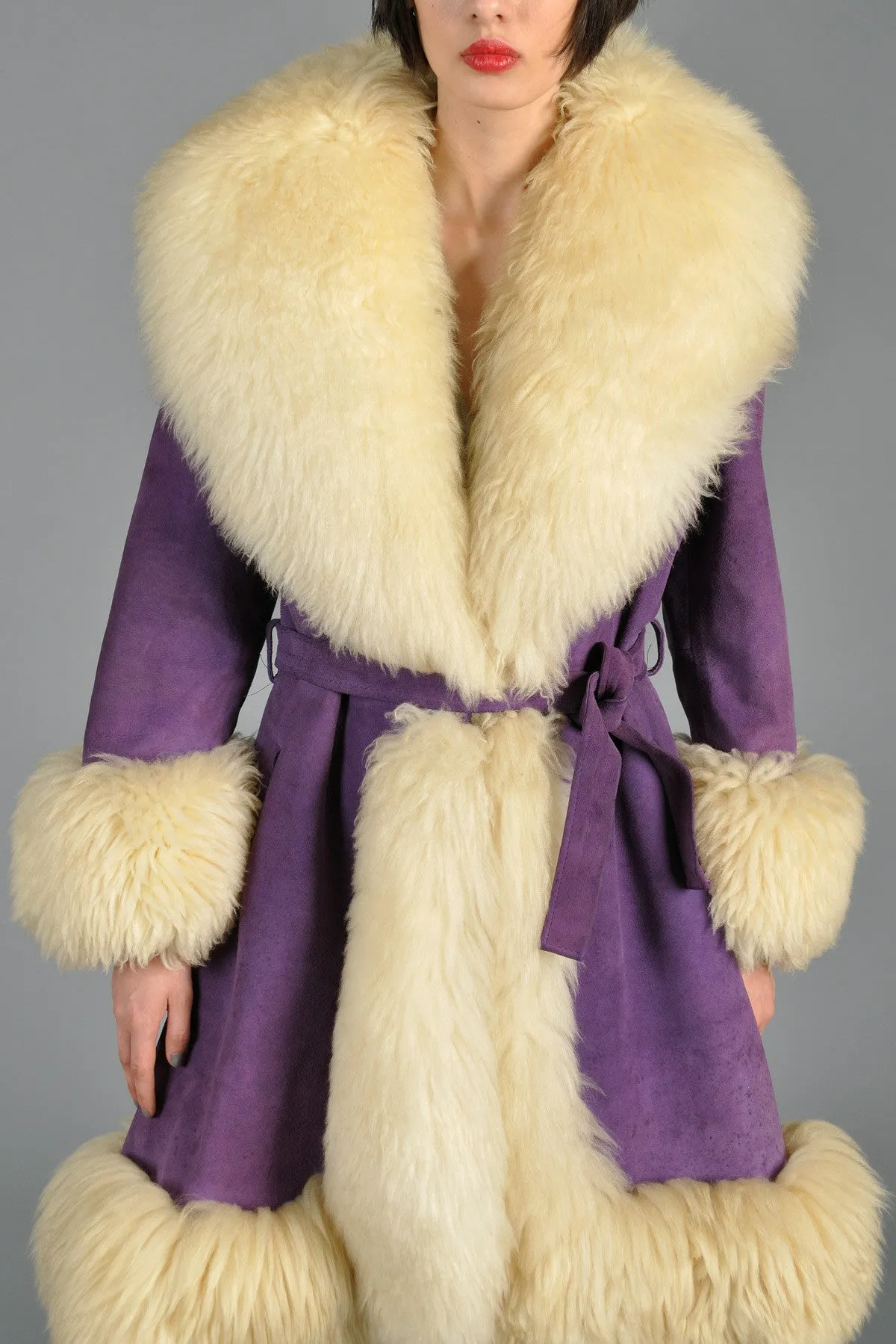 Lilli Ann Purple Suede   Shearling Princess Coat