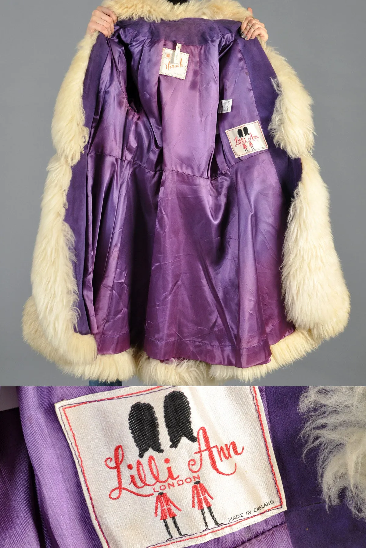 Lilli Ann Purple Suede   Shearling Princess Coat