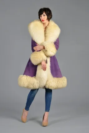 Lilli Ann Purple Suede   Shearling Princess Coat